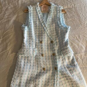 Elegant Blue Tweed Mini Dress